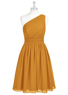 Azazie Katrina Bridesmaid Dresses Butterscotch A-Line One Shoulder Chiffon Dress image6