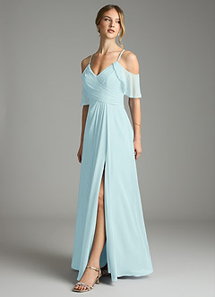 Azazie Dakota Bridesmaid Dresses Sea Glass A-Line V-Neck Pleated Chiffon Dress image4