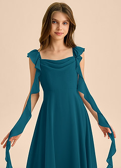 Azazie Carmin Junior Vestido de Azul Tinta de Gasa de Corte en A con Volante image7