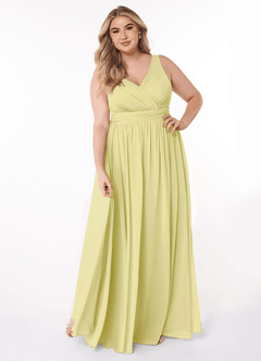 Azazie Kora Robes de demoiselle d'honneur Robe Trapèze en Mousseline de soie Plissée Sorbet Citron image7