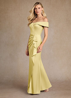 Azazie Laredo Abiti per la Madre della Sposa Abito Sirena in Raso Elasticizzato a Spalla Scoperta Sorbetto Al Limone image5