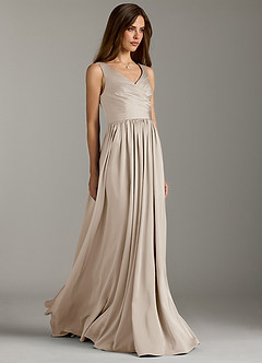 Azazie Keyla Bridesmaid Dresses Frost A-Line Pleated Stretch Satin Dress image1