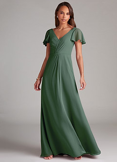 Azazie Soren Bridesmaid Dresses Eucalyptus A-Line Ruched Chiffon Dress image3
