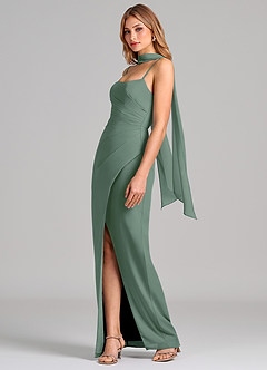 Azazie Calandra Abiti da Damigella Abito Tubino in Chiffon Plissettato Eucalipto image4