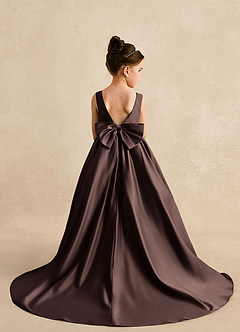 Azazie Mimia Flower Girl Dresses Ganache A-Line Bow Matte Satin Dress image2