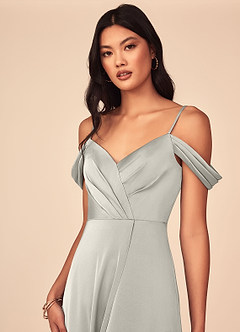 Azazie Ocean Bridesmaid Dresses Pebble A-Line V-Neck Pleated Stretch Satin Dress image4