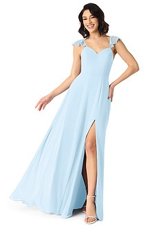 Azazie Everett Brautjungfernkleider A-Linie V-Hals Gerüscht Chiffon Kleid Himmelblau image1