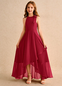 Azazie Boop Girls Formal Blumenmädchenkleider A-Linie Schleifen Chiffon Kleid Scharlachrot image5