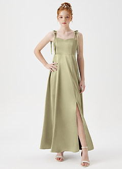 Azazie Rosey Junior Moss Green A-Line Sweetheart Neckline Metallic Satin Dress image5