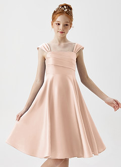Azazie Amira Junior A-Linie Plissee Stretch-Satin Kleid Zartrosa image3