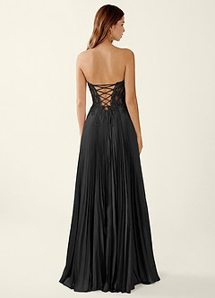 Clementine Black Satin Lace Up Back A-line Prom Dress image2