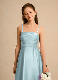 Azazie Pebbles Girls Formal Flower Girl Dresses Mist A-Line Pleated Matte Satin Dress image3