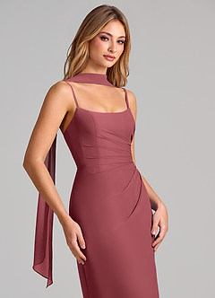 Azazie Calandra Bridesmaid Dresses Merlot Sheath Pleated Chiffon Dress image6