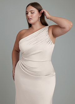 Azazie Akilah Bridesmaid Dresses White Alabaster Mermaid One Shoulder Stretch Satin Dress image6