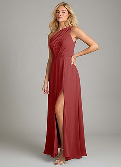 Azazie Phaedra Bridesmaid Dresses Rust A-Line One Shoulder Chiffon Dress image5