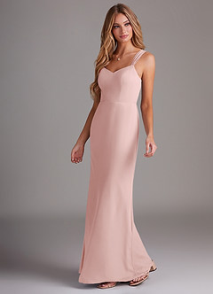 Azazie Denice Bridesmaid Dresses Powder Pink Sheath Pleated Chiffon Dress image3