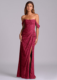 Azazie Johana Bridesmaid Dresses Burgundy Mermaid Off the Shoulder Floral Burnout Convertible Dress image1
