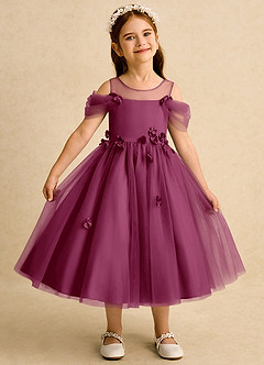 Azazie Juni Flower Girl Dresses Mulberry Ball-Gown Pleated Tulle Dress image1