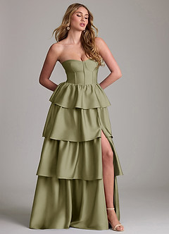 Azazie Faye Bridesmaid Dresses Pistachio A-Line Ruched Stretch Satin Dress image4