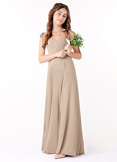 Azazie Rosey Junior Taupe A-Line Sweetheart Neckline Chiffon Dress image2