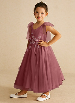 Azazie Minia Flower Girl Dresses Amethyst A-Line Bow Matte Satin Dress image5