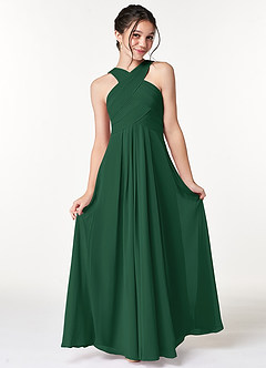 Azazie Kaleigh Junior Dark Green A-Line Pleated Chiffon Dress image4