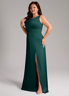 Azazie Phaedra Robes de demoiselle d'honneur Robe Trapèze en Satin extensible Une épaule Vert Pin image5
