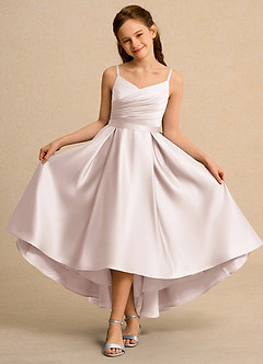 Azazie Sweets Junior Formal Flower Girl Dresses Rose Petal A-Line Pleated Matte Satin Dress image4
