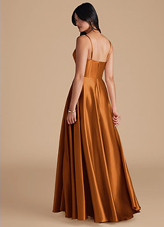 Azazie Elle Bridesmaid Dresses Copper A-Line with Pockets Metallic Satin Dress image2