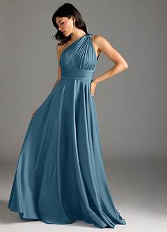 Azazie Charlize Brautjungfernkleider A-Linie One-Shoulder Stretch-Satin Kleid Bermudablau image5