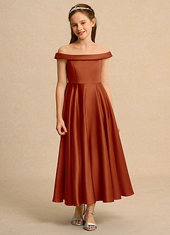 Azazie Teeny Junior Formal vestidos de niña de las flores Vestido de Pimenton de Satin Mate de Corte En A con Plisado image6