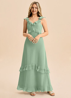 Azazie Tavie Junior Vestido de Matcha de Gasa de Corte en A con Volante image5