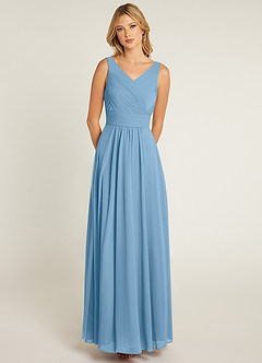 Azazie Pierrette Bridesmaid Dresses Steel Blue A-Line Pleated Chiffon Dress image1