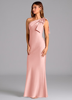 Azazie Yuanna Bridesmaid Dresses Powder Pink Mermaid One Shoulder Stretch Satin Dress image4