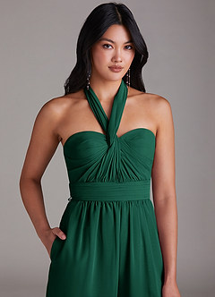 Azazie Lamara Bridesmaid Dresses Emerald Off the Shoulder Chiffon Convertible Jumpsuit image18
