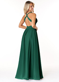 Azazie Ashia Bridesmaid Dresses Emerald A-Line Pleated Chiffon Dress image2