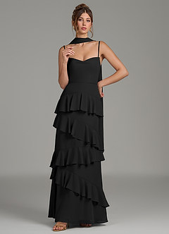 Azazie Imani Bridesmaid Dresses Black A-Line Ruched Chiffon Dress image7