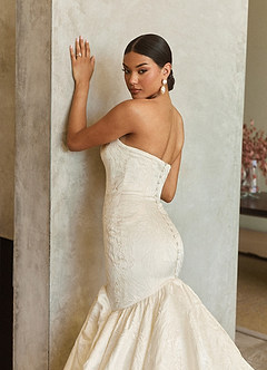 Azazie Quinta Wedding Dresses Antique White Mermaid Strapless Floral Jacquard Dress image5