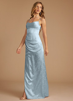Azazie Mai Bridesmaid Dresses Blue Floral Jacquard Sheath Pleated Floral Jacquard Dress image4