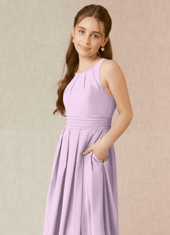 Azazie Bibiane Junior Abito A-Line in Chiffon Plissettato Lilla Glassato image7