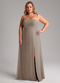 Azazie Wren Bridesmaid Dresses Taupe A-Line Side Slit Chiffon Convertible Dress image14
