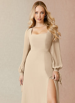 Azazie Leonia Brautjungfernkleider A-Linie Langarm Chiffon Kleid Champagner image5