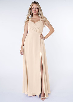 Azazie Nahrin Bridesmaid Dresses White Alabaster A-Line V-Neck Pleated Chiffon Dress image1