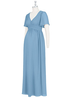Azazie Verna Abiti da damigella d'onore premaman Abito A-Line Increspato con Scollo a V Chiffon Floor-Length image9