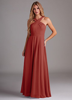 Azazie Dixie Abiti da Damigella Abito A-Line in Chiffon con Scollo Halter a Pieghe Terracotta image1