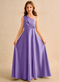 Azazie Puddles Girls Formal Jurken voor bloemenmeisjes A-Lijn Jurk van Mat Satijn One-Shoulder Tahiti image5