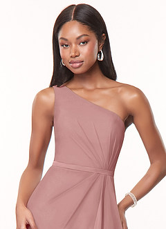 Azazie Liza Bridesmaid Dresses Dusty Rose Mermaid One Shoulder Chiffon Dress image5