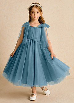Azazie Dori Robe Demoiselle D'honneur Fillette Robe Trapèze en Tulle Rayé Bermude image2