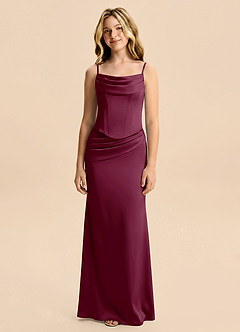 Azazie Sorrel Junior Mulberry Mermaid Ruched Stretch Satin Dress image6