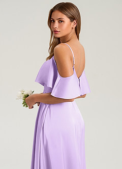 Azazie Jean Bridesmaid Dresses Lilac A-Line Off the Shoulder Stretch Satin Dress image7